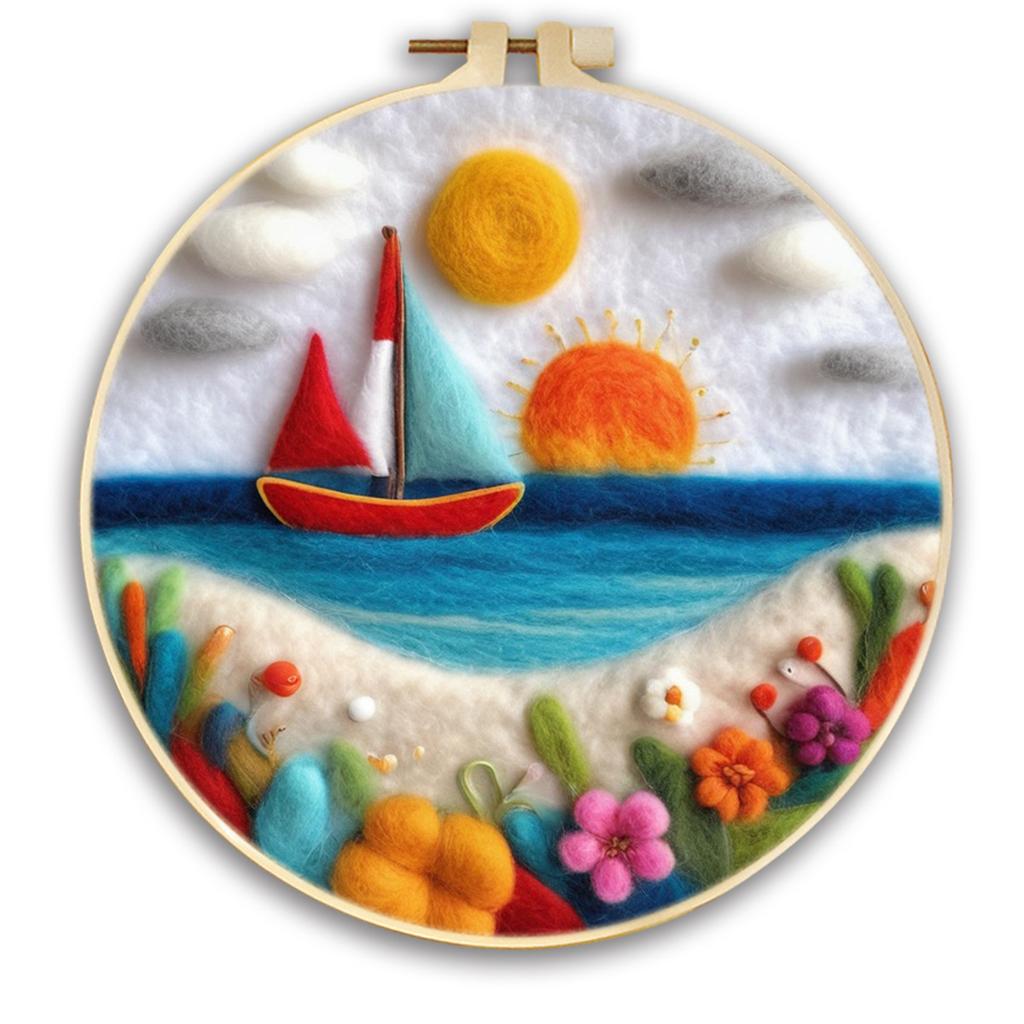 1 stk Broderisett med hav- og fjellmønster, Filtmaling DIY-gave