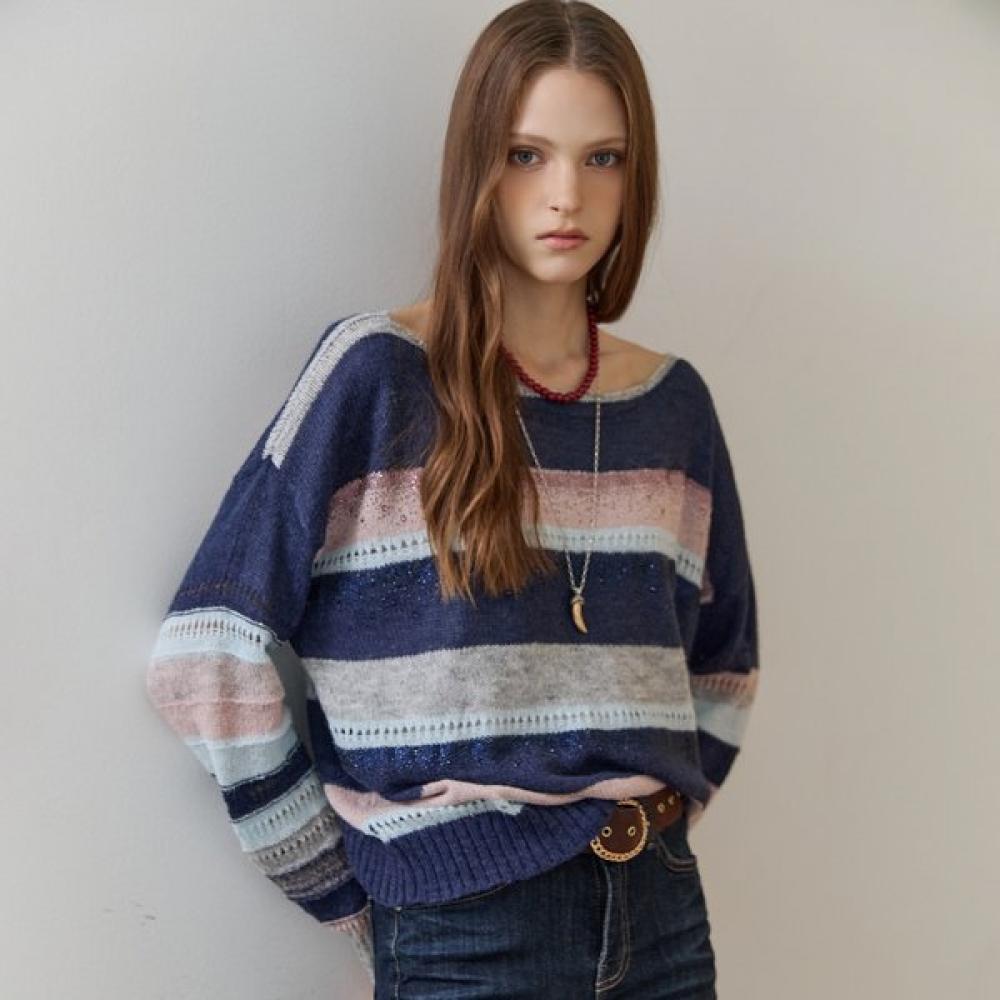 Maxza Biz Point Stripe Boatneck Knit Ze11qk009na Grey/FREE
