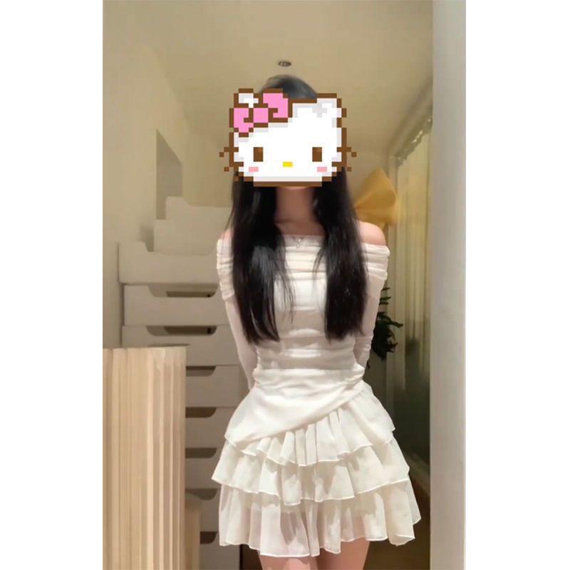 Z Pure Desire Set Crop Top s odhalenými rameny a sukně - Letní dvoudílný set s jedním ramenem ve stylu dortu pro ženy.