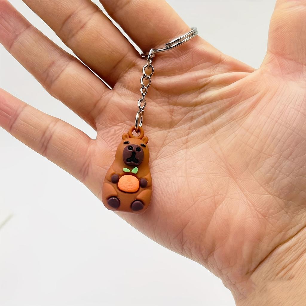 1PCS Cartoon Capybara Keychain Unisex Silicone Cute Animal Charm for Backpack, Car Pendant  Animal Theme Decorative Key Rings