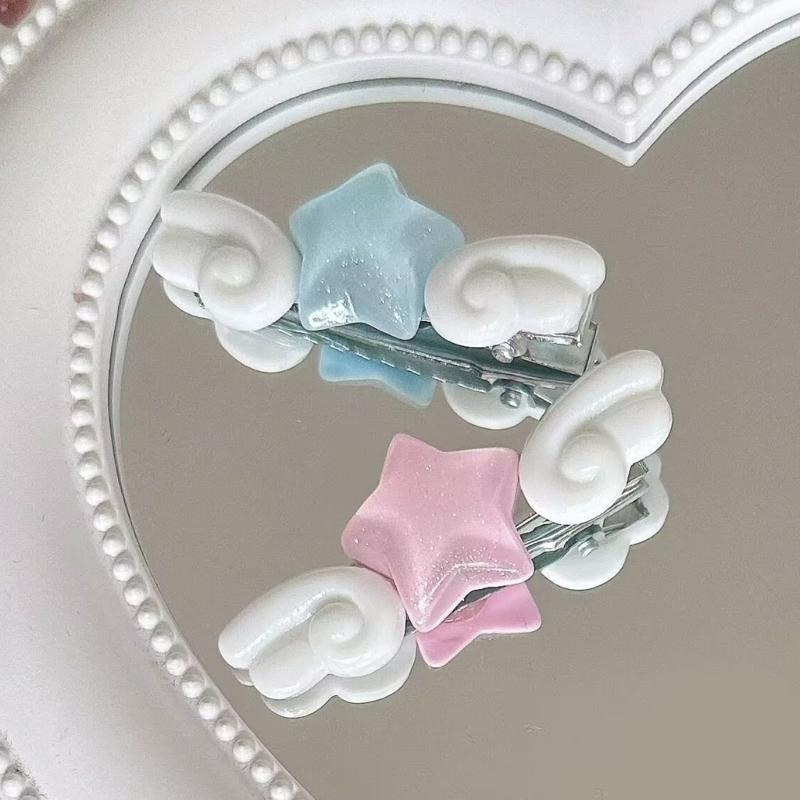New Jelly Pink Star Wings Hair Clip Cartoon Sweet Versatile Side Clip Hair Accessories Superlatives Duckbill Star Wing Hairpin