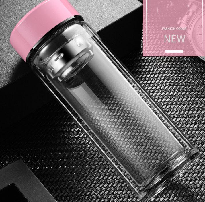 360ml Doppelwandige Teeflasche Hochwertige Glaswasserflasche Tragbar Geschenk Teetasse Glasflasche