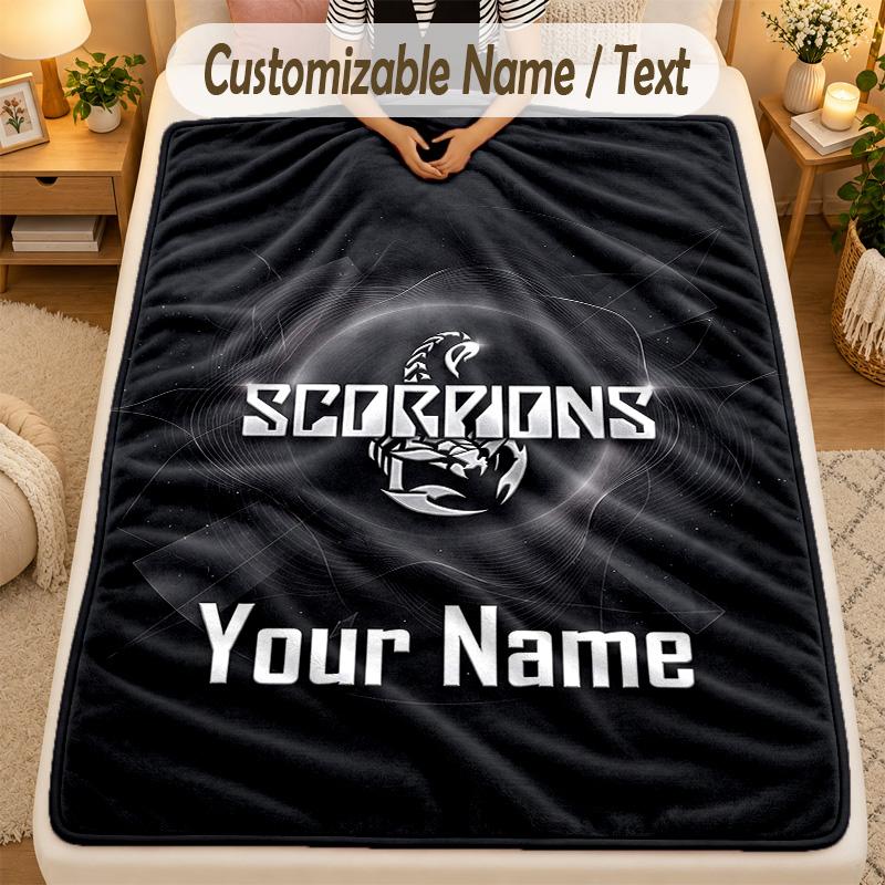 Flannel BlanketScorpions Custom Name Text Personalized Soft Warm Throw Blanket Home Decor Gift