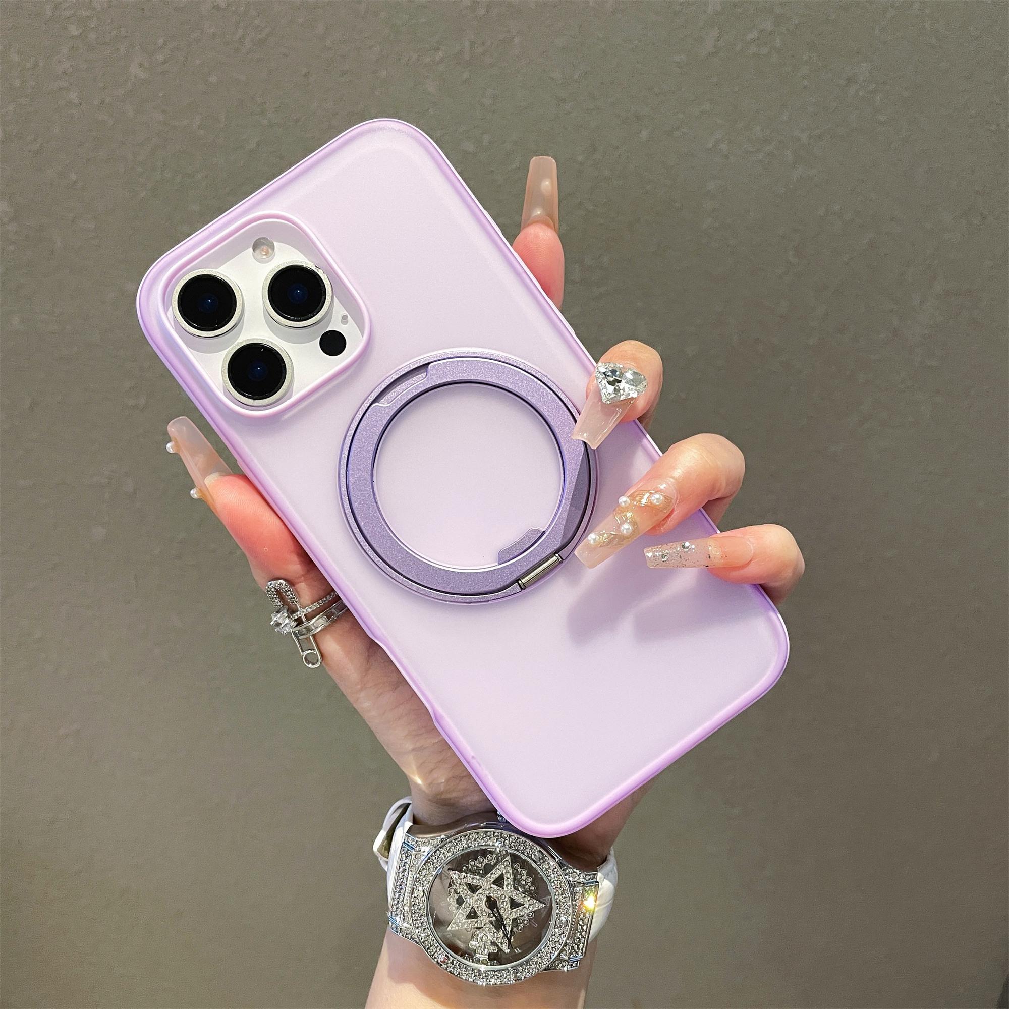 

For iPhone 16 Pro Magnetic Case PC+TPU Kickstand Phone Back Cover Purple