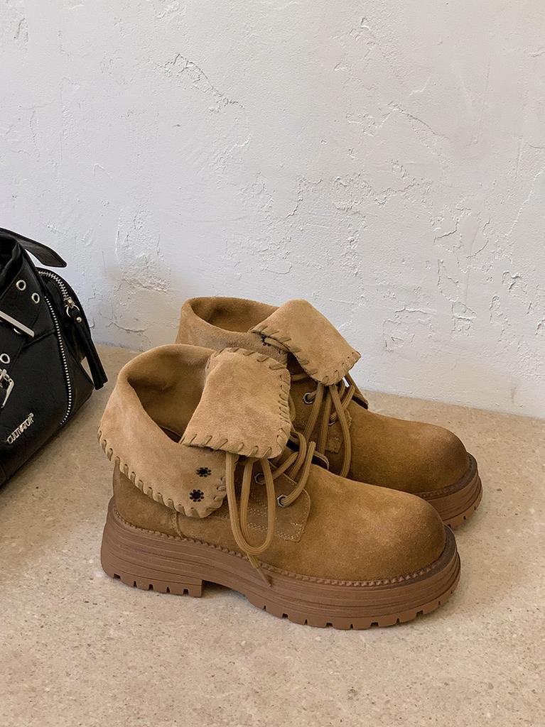 Beautiful big yellow boots two wear rad thin lace-up short boots retro locomotive boots thick-soled Martin boots women's new models no