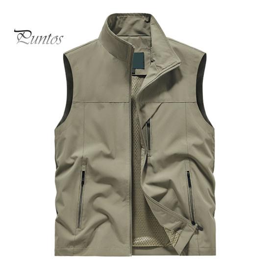

Мужской жилет с воротником-стойкой, без рукавов, застежка-молния, жилет с большими карманами, однотонный жилет для рыбалки на открытом воздухе XL хаки
