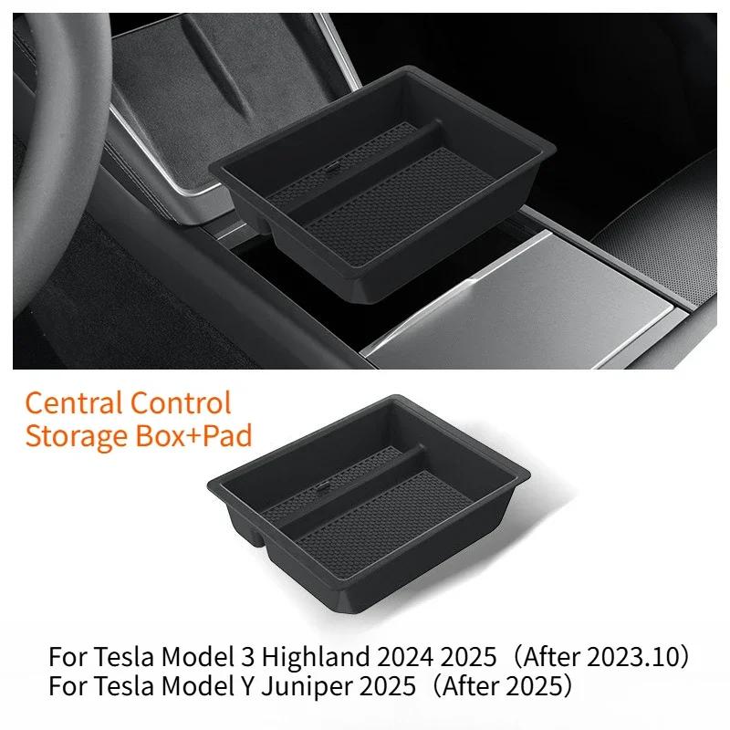For Tesla Model 3/Y/3 Highland Model Y Juniper 2025+ Central Control Storage Box Organizer Tray Armrest Cubby Drawer Accessories