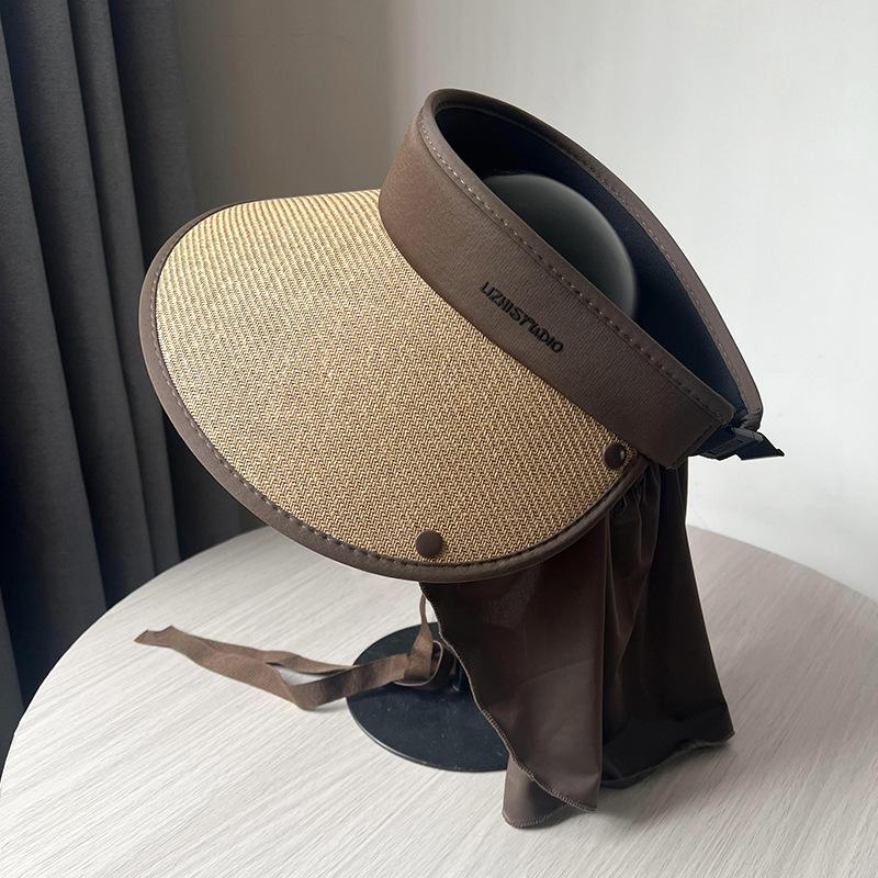 

Vinyl empty top sun protection hat women s summer protection purple line cycling neck protection straw sun hat foldable beach sun hat
