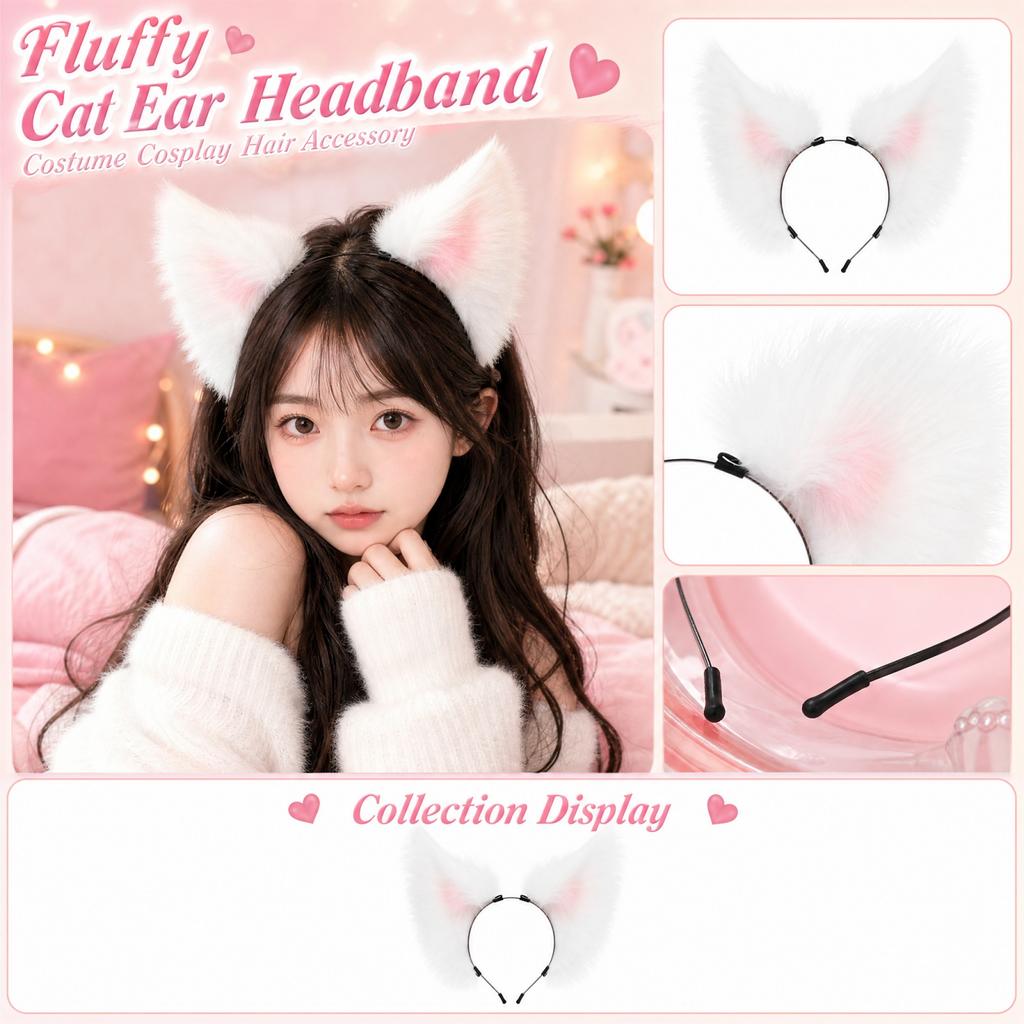 Bandeau Oreilles Fausses pour Femmes, Cheveux Oreilles Mignons pour Costume Cosplay Fête