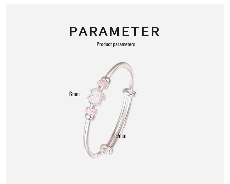 Sterling Silver Cartoon Kitten Bracelet for Girls (Ages 4-15) - Push-Pull Design