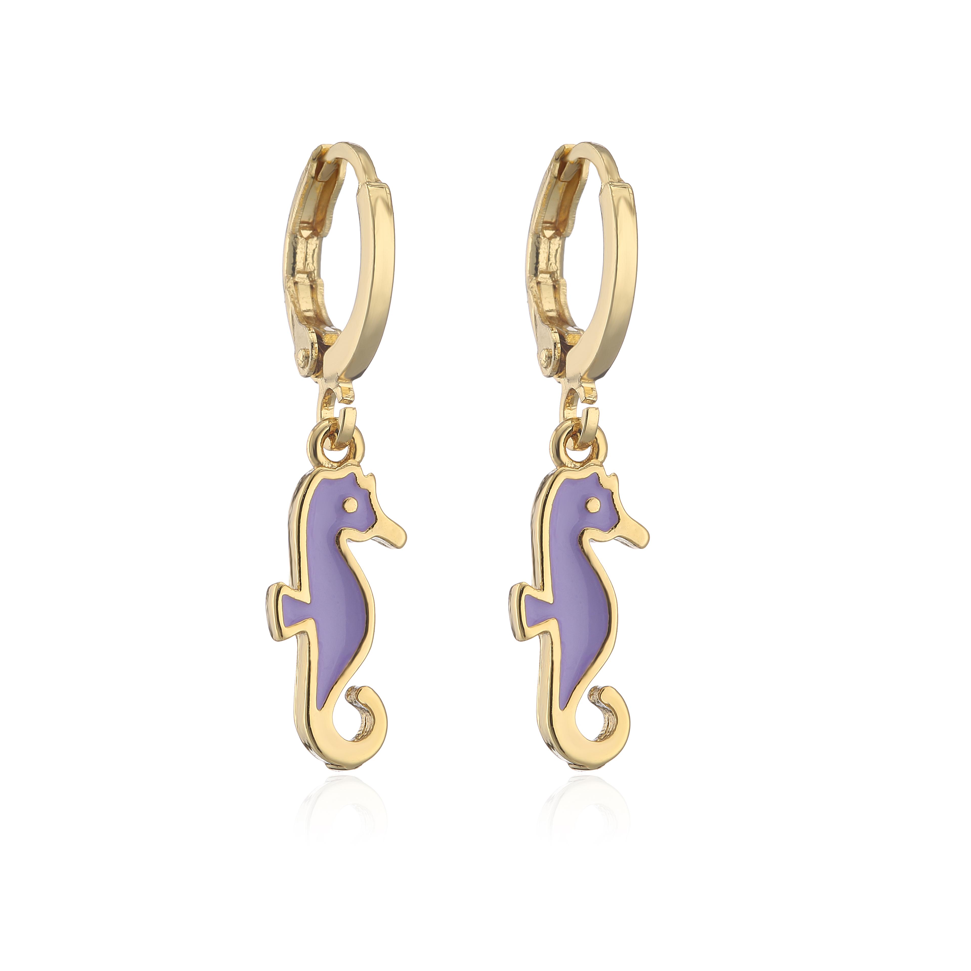 HECHENG,1 Pair,Geometric Dripping Sea Horse Pendant Earrings,18K Plated Zircon For Women,Small Hoop Earrings,Wholesale