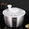 Stainless Steel Salad Spinner with Drain Basket Anti-Slip Base Stop Button Large 5.3 Quart Vegetables Dryer