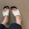 Cowhide Version~ Korean Casual Square Head Set Toe Slippers Women's Outer Wear 2025 Summer Open-toe Flat-bottomed Sandals