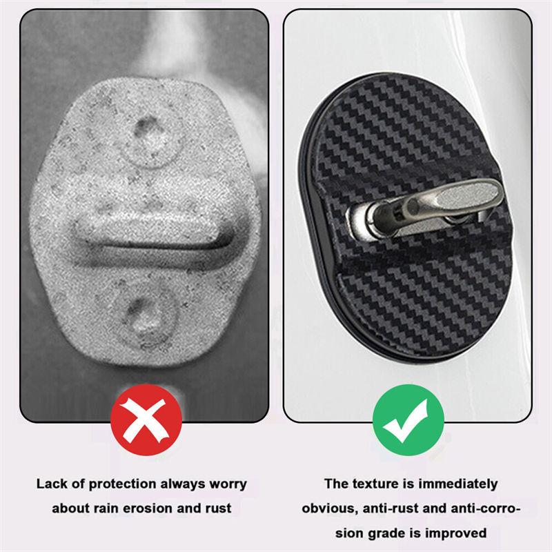 4PCS Carbon Fibre Car Door Lock Protective Cover Anti Rust Sticker Accessories