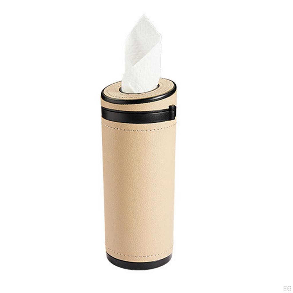 Tube, Cylinder Tissue Box ,PU Leather Round Tissues Container for Car Cup Holder