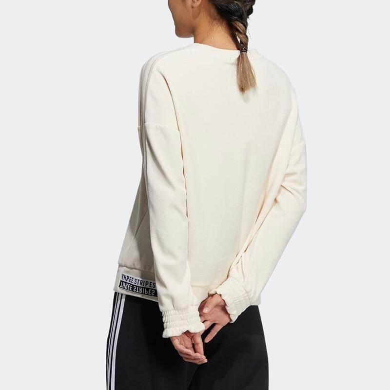 Adidas Embroidered Logo Round Neck Sweatshirt Women Tops Beige HG1842
