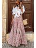 2023 Summer European & American Casual Women's Printed Long Dress with Elastic Waist for Vacations