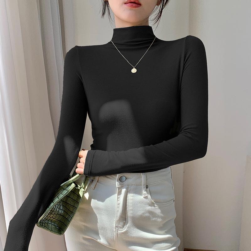 Women's Slim Fit Velvet Long-Sleeve Turtleneck Top for Autumn & Winter