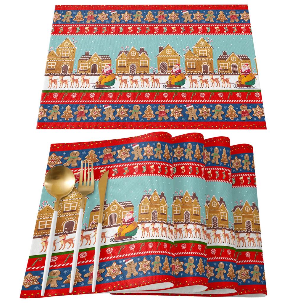Merry Christmas Santa Claus Print Placemat 2/4/6pcs Kitchen Accessories Coffee Dining Table Mat Coaster Festival Tableware Pads