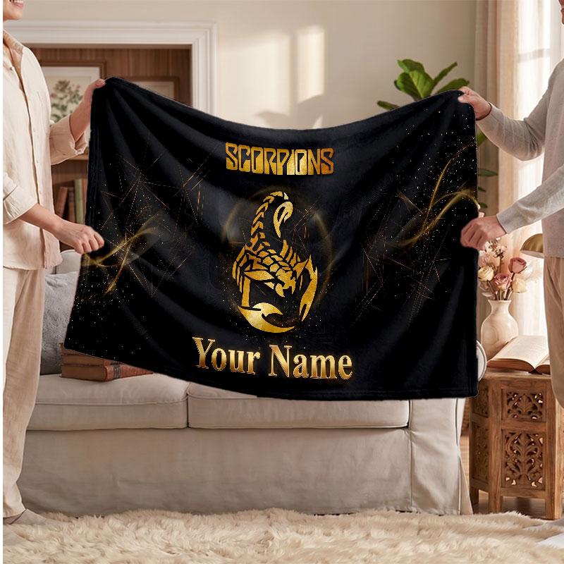 Scorpions Flannel Blanket, Custom Name Text Personalized Soft Throw Blanket Home Decor Gift