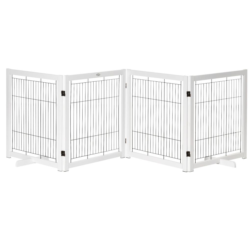 Dog Barrier Gate Freestanding Protective Gate with Feet 305 x 82 cm Wood Dog Gate Foldable Stair Safety Gate Dog Barrier Gate for Stairs, Doors