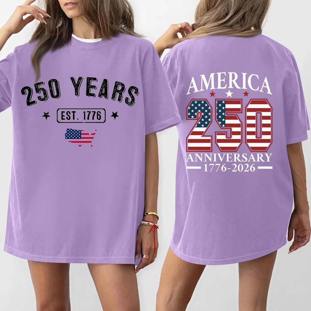 Damen Casual Unabhängigkeitstag 250. Jubiläum Bedrucktes T-Shirt Rundhals Pullover Kurzarm Oberteil
