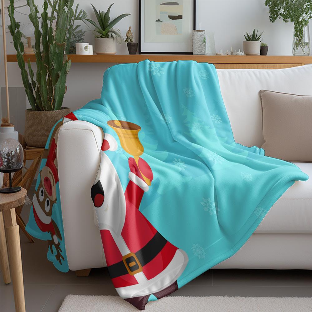 Festive Santa Throw Blanket Cozy Christmas Decor Holiday Gift Reversible Plush Blanket Soft Warm Home Decor Gift Idea