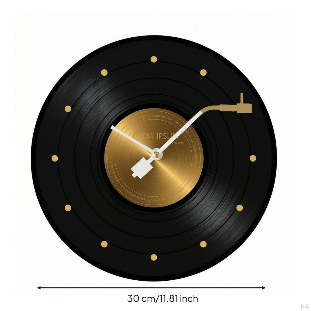 Vinyl Records Wall Clock Silent Analog Movement Music Themed Sweeping Round Shape