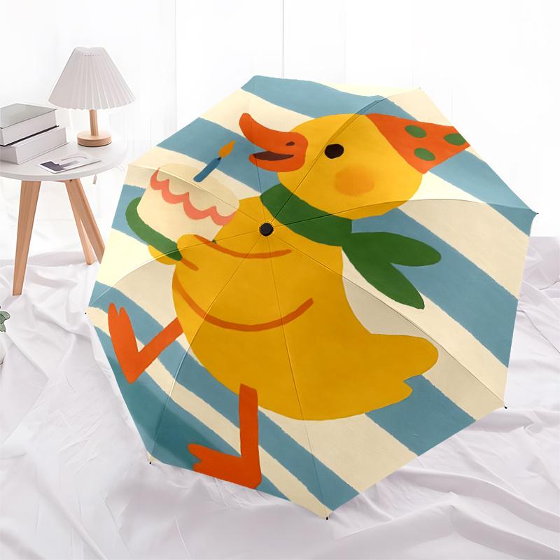 1pc Duck Cake One Umbrella  a Plastic Hle, Compact  Stylish, with a Vibrant Cartoon Pattern, Perfect  Home, Travel