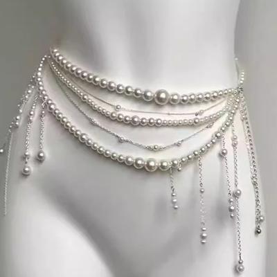 Multi-layer Pearl Fringed Necklace Light Luxury Niche Temperament Design Waist Chain Personality Exaggerated Necklace Jewelry Women's High Sense
