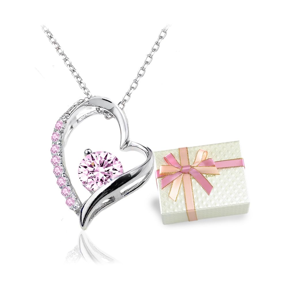 

Clementia Necklace Madonna Open Heart Necklace Pendant Silver Platinum 18K Finish Metal Hypoallergenic Silver Color Pink Stone [Clementia] Women s
