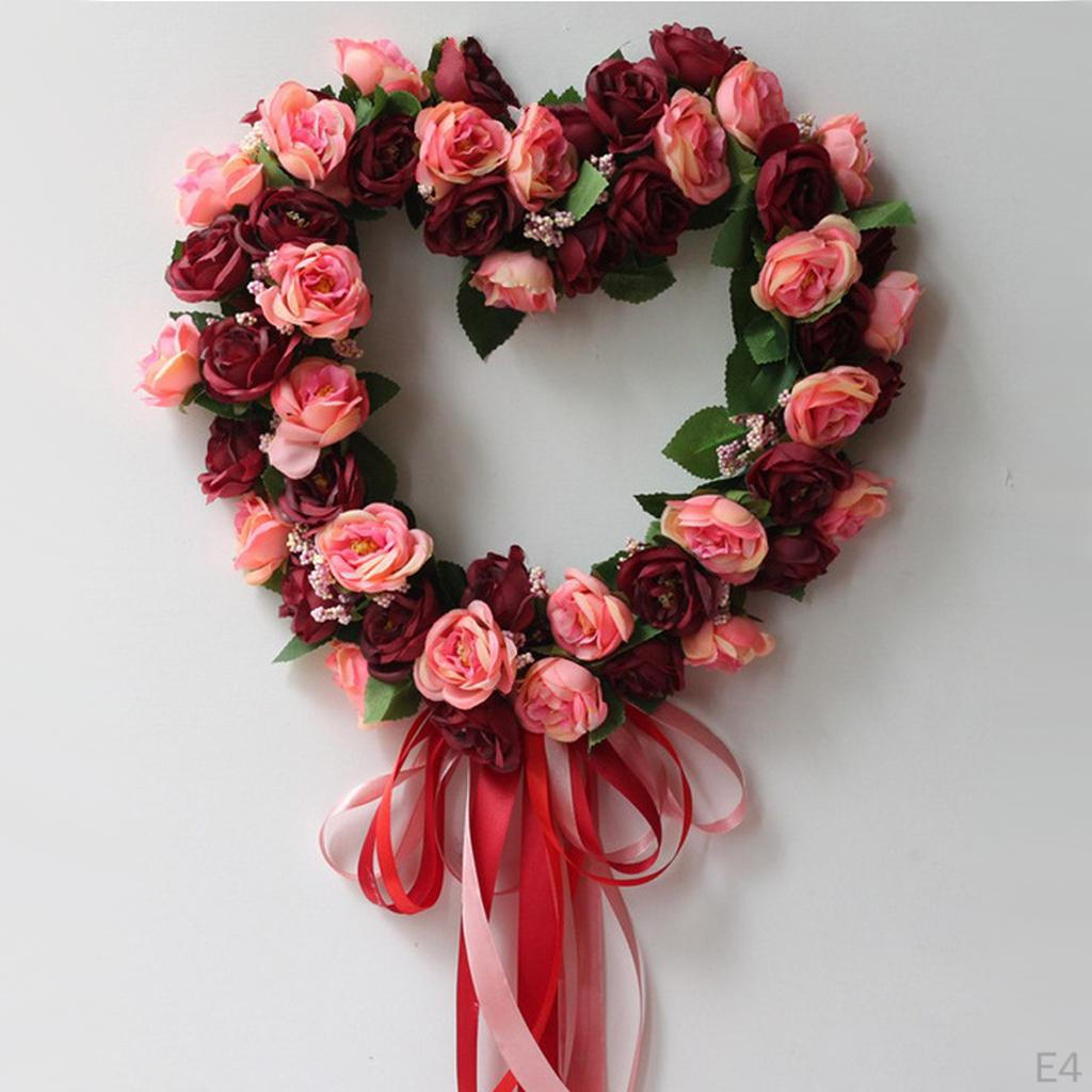 Shape Artificial Floral Wreath Garland with Ribbon