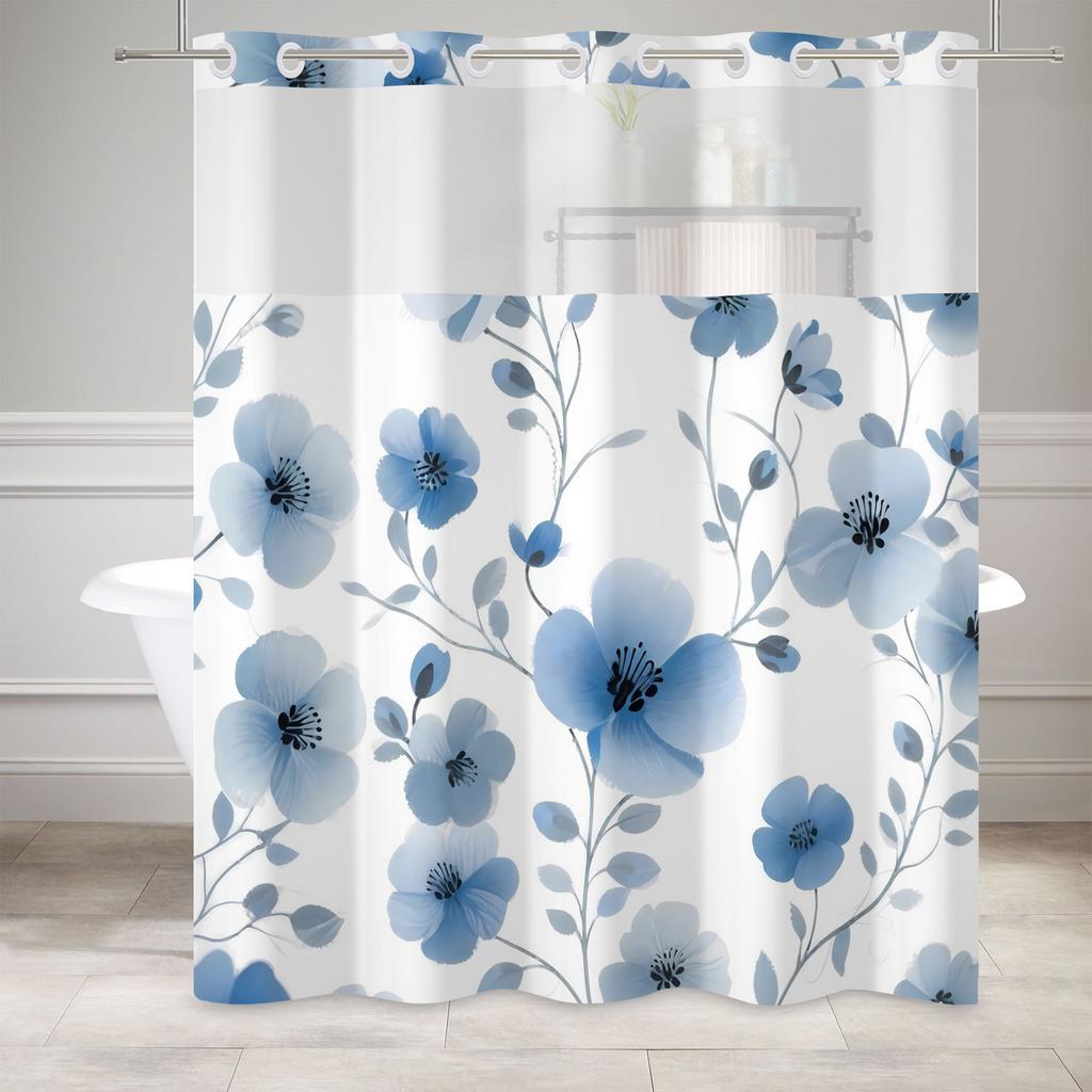 Elegant Floral Shower Curtain Double Layer Waterproof Watercolour Plants Modern Bath Curtain Polyester Home Bathroom Decoration