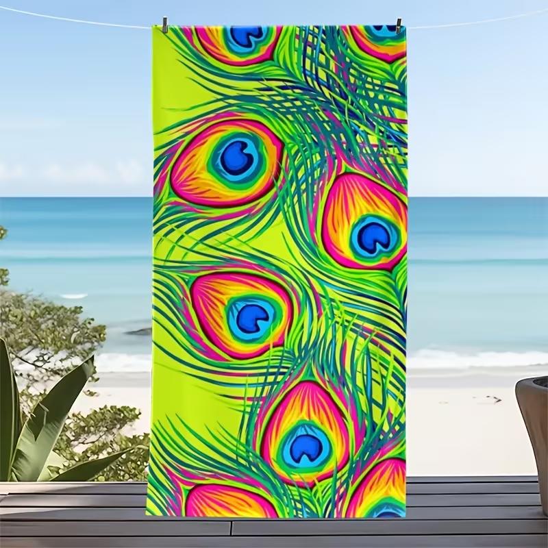 Peacock Feather Print Beach Towel  Luxurious Peacock Feather Pattern Quick Dry Sand-Free Absorbent Soft Towel for Summer Travel