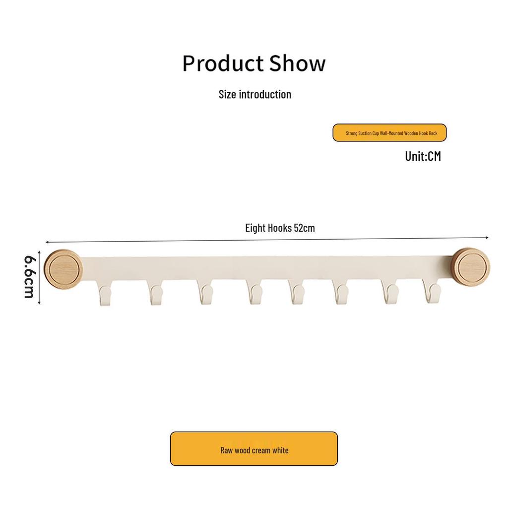 High-Grade No-Drill Adhesive Solid Wood Door Hook Rack for Bathroom and Entryway