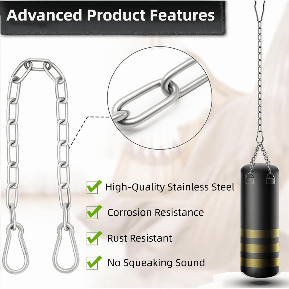 30 Inch Boxing Punching Bag Chain Silver Stainless Steel Hammock Link Heavy Duty with 2 Carabiners Hoisting Link Porch Swing