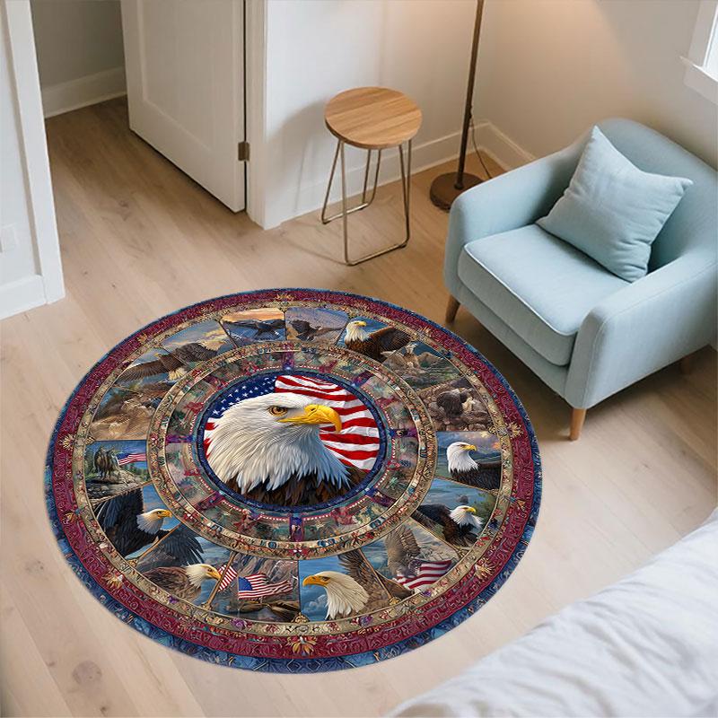 National Flag & Eagle pattern round rug,Carpet Rug for Living Room Bedroom Playroom ,Non-slip Floor Mat,Holiday Gifts and Birthday Gifts.