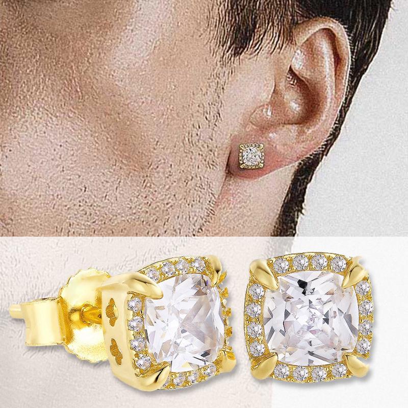Gold Plated Unisex Hip Hop Geometric Earrings Minimalist 4 Claws AAA+ Cubic Zirconia Classic Style Ear Studs Jewelry Party Gift