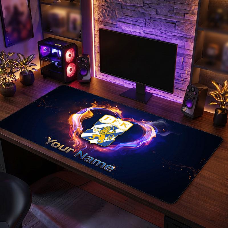 ifk göteborg Custom Large Mouse Pad, Personalized Name Text Print, Football Logo Non‑Slip Desk Mat Gaming Gift