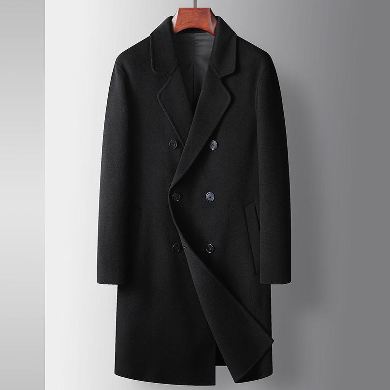 Men's Coat Autumn and Winter Pure Wool Trench Coat Double-breasted Long Middle-aged and Young People Business Double-sided Casual Coat