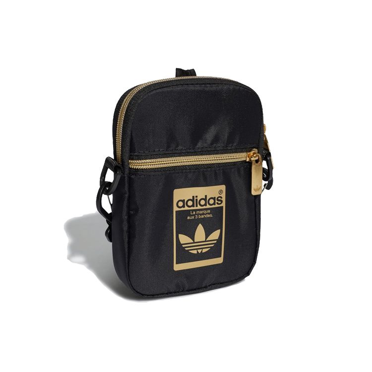 Adidas Originals Logo Gold Label Printed Zipper Polyester Shoulder Crossbody Bag Unisex Bags Black GF3199