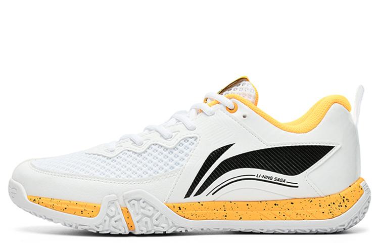Li Ning Saga 2 Lite Cushioning Abrasion Resistant Low top Badminton Shoes Unisex White Yellow AYTT003-3 35.5