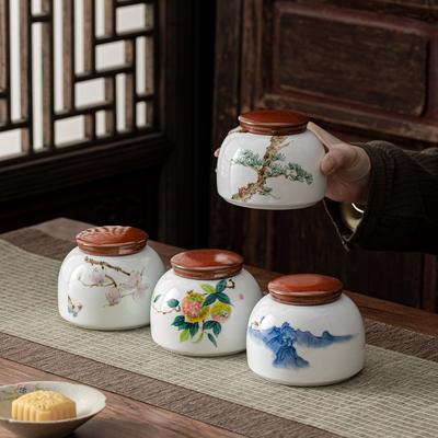 Chinese White Porcelain Tea Canister Home Ceramic Portable Candy Jar Multifunctional Moisture-proof Food Nut Herb Storage Box
