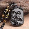 Fashion Chinese Style Zodiac Obsidian Carving Animal Horse Pendant Charm Men and Women Couple Amulet Necklace