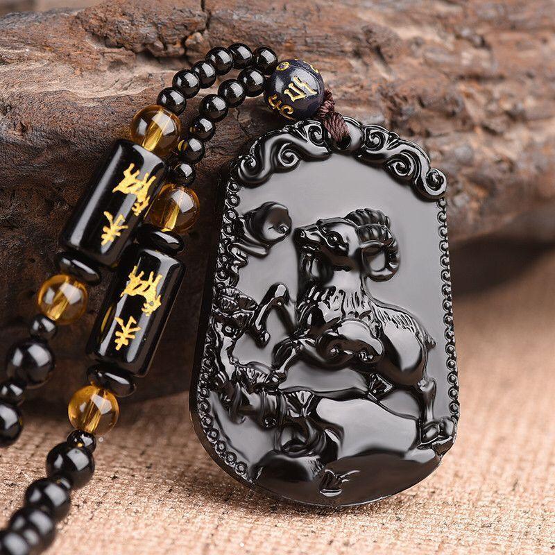 Fashion Chinese Style Zodiac Obsidian Carving Animal Horse Pendant Charm Men and Women Couple Amulet Necklace