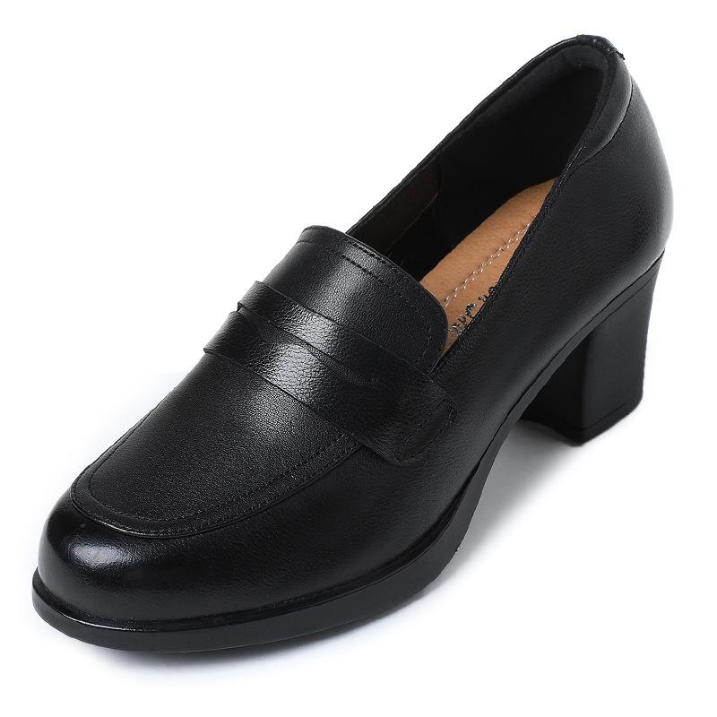Fashion GKTINOO Pumps Women Genuine Cow Leather Round Toe Slip-On Loafers Med Heel Lady Shoes Handmade Women s Work Shoes 225 4768₽