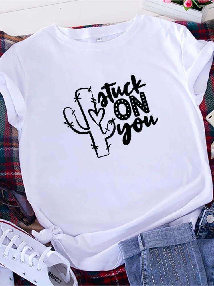 Atuck on You Cactus Print Women T Shirt Short Sleeve O Neck Loose Women Tshirt Ladies Tee Shirt Tops Camisetas Mujer