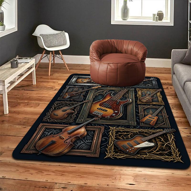 Guitar Collection Showcase Pattern Rug Floor Mat for Living Room or Bedroom Soft and Comfortable Carpet a Gift for Birthday and Holiday.