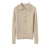 Women's Striped Polo Collar Cashmere Knit Cardigan Sweater for Autumn and Winter