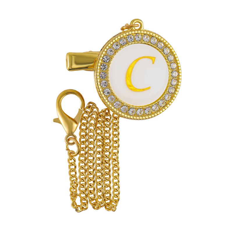 Metallic Diamond Baby Pacifier Clip with 26 Alphabet Options